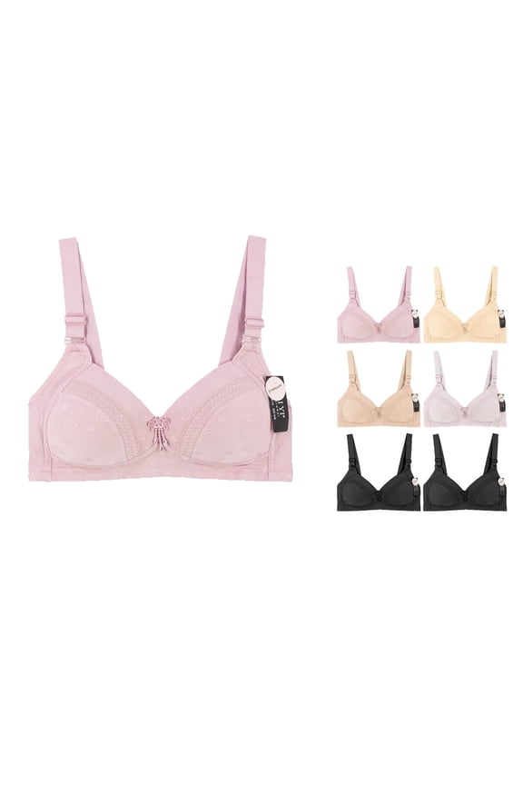 Women's Wide Strap Fringe Detail Wide Strap Wireless Bra Set Pack of 6 (Multicolor, 38B)