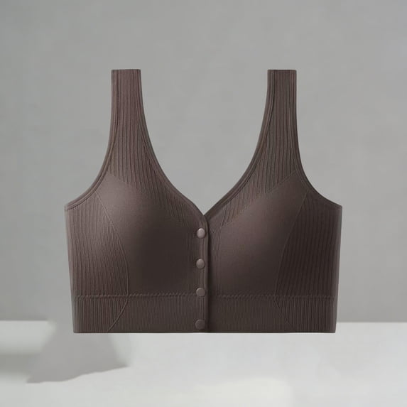 Women's Wide Strap Front Snap Comfortable Bra, Stretchy Wireless Daily Wear Bralette Coffee One Size