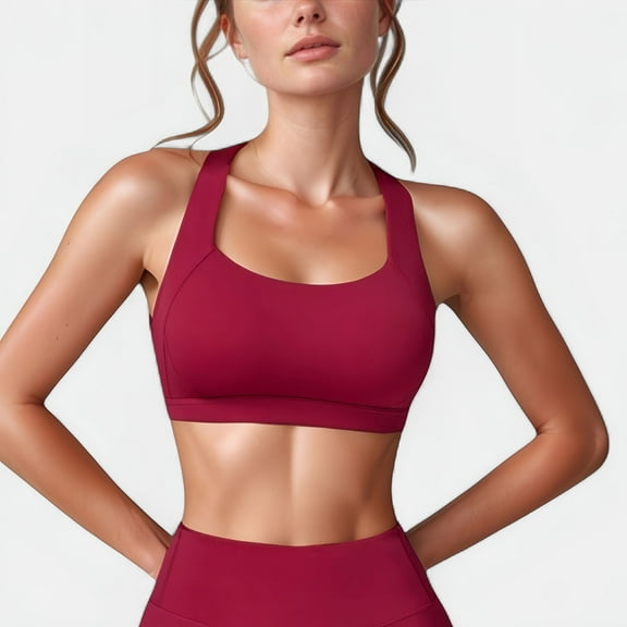 Women's Wide Strap Square Neck Sports Bra Top with Sculpted Seam Detail and Cropped Fit - X Large, Fuchsia