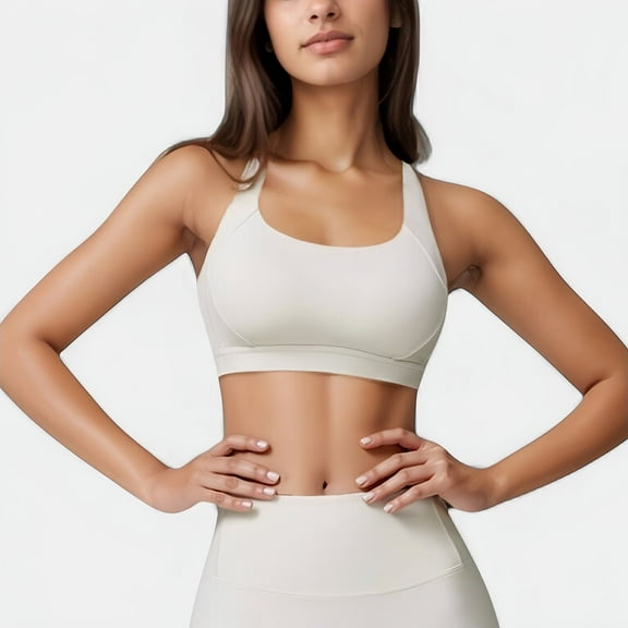 Women's Wide Strap Square Neck Sports Bra Top with Sculpted Seam Detail and Cropped Fit - X Large, White