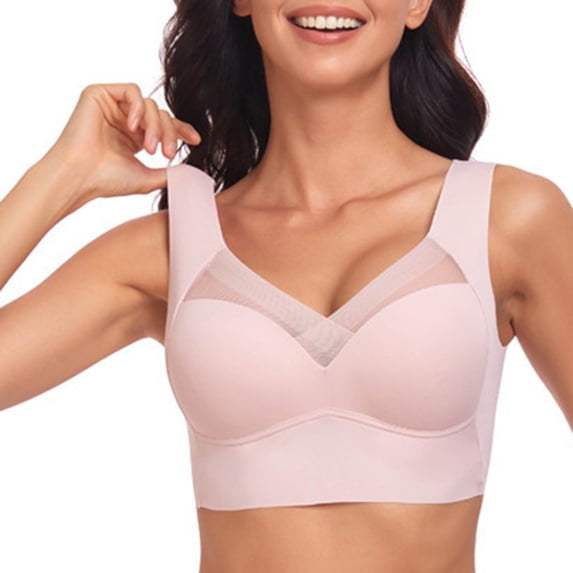 Women's Wide Strap Supportive Bra, Mesh V-Neck Longline Seamless High Elastic Comfortable Sports Bralette Cute Training Bras for Lady M