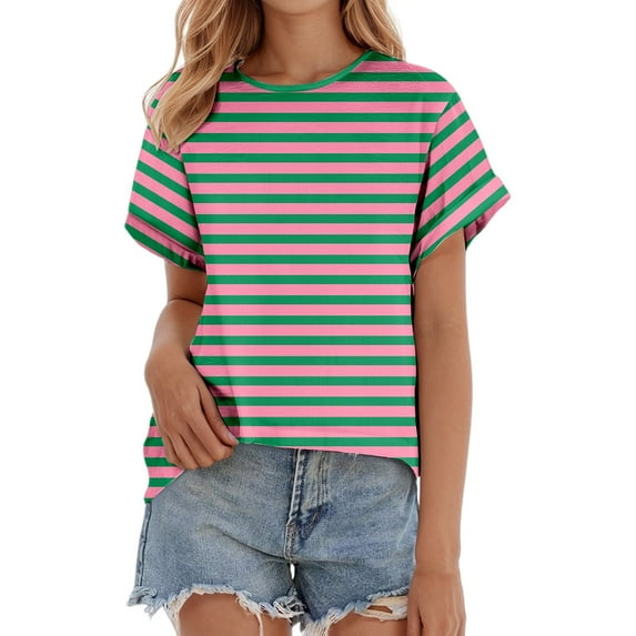 Women's Wide Striped Casual T Shirt