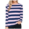 thumbnail image 1 of Women's Wide Striped Shirt Long Sleeve Loose Basic Boat Neck Tops,Pink,XL, 1 of 6