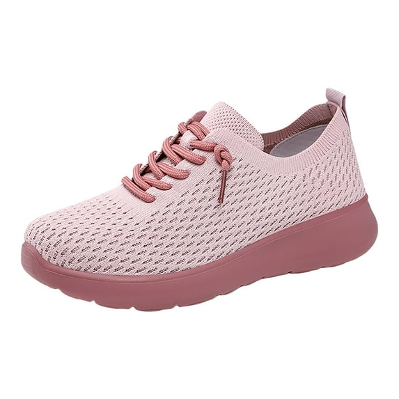 Women's Wide Toe Box Barefoot Shoes Breathable Non Slip Walking Shoes Lightweight Knit Running Lace Up Sneakers Pink Size 6.5