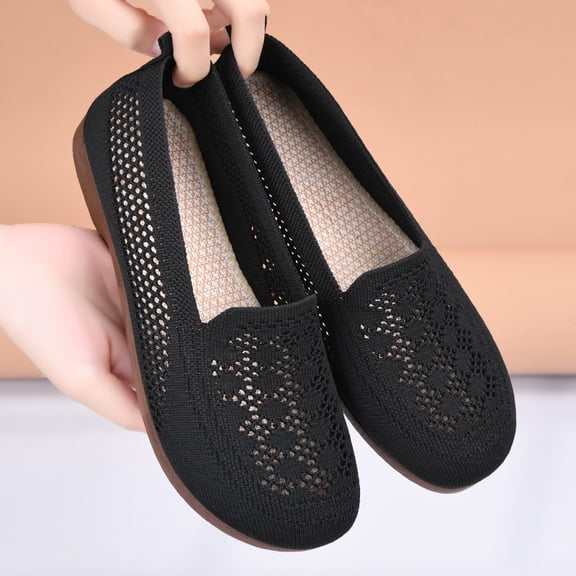 Women's Wide Toe Box Flats Shoes Knit Ballet Flat Slip-on Dress Walking Comfort Shoes