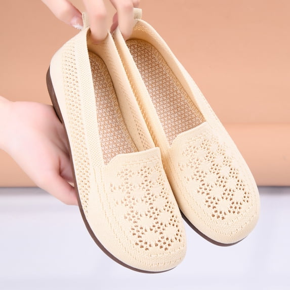 Women's Wide Toe Box Flats Shoes Knit Ballet Flat Slip-on Dress Walking Comfort Shoes