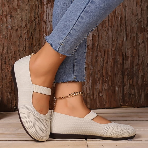 Women's Wide Toe Box Orthopedic Mary Jane Flats Breathable Knit Slip On Comfort Non-Slip Washable Casual Dress Shoes for Office Work Daily Wear