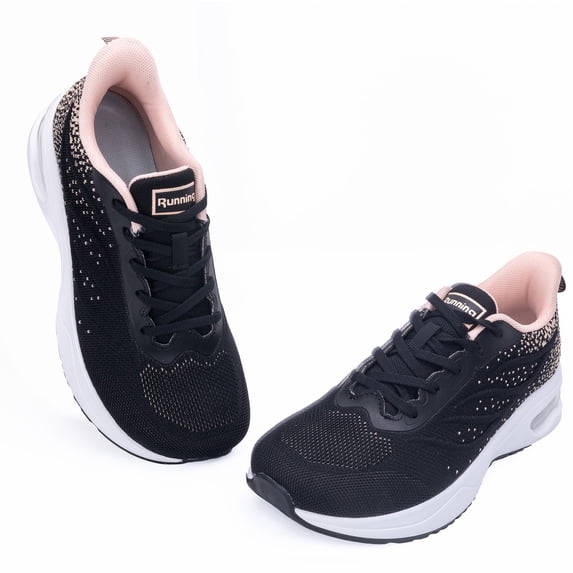 REABO Women's Wide Toe Box Slip-on Running Shoes with Arch Support,Black/Gray, Size 6