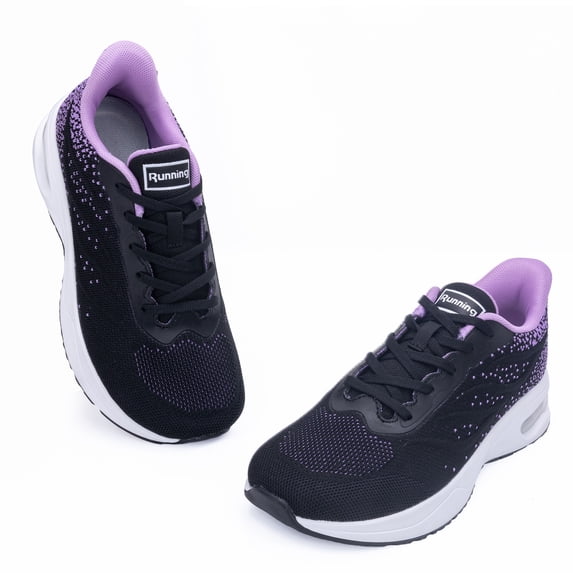 REABO Women's Wide Toe Box Slip-on Running Shoes with Arch Support,Black/Purple, Size 7.5