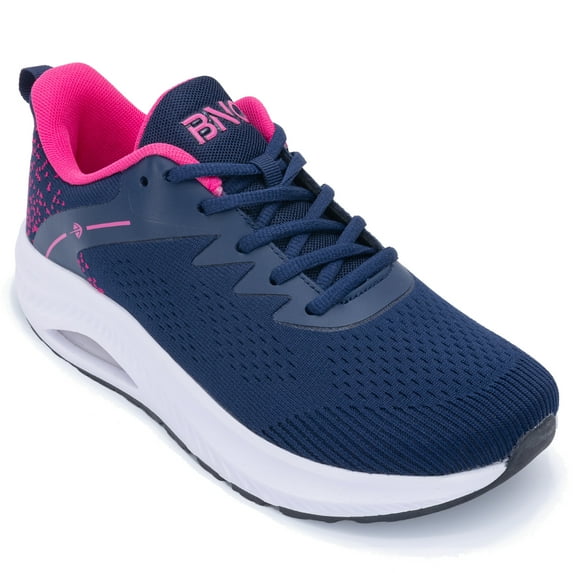 Women's Wide Toe Box Walking Shoes for Plantar Fasciitis, Arch Support Orthotic Wide Width Athletic Tennis Running Sneakers NavyPink Size 11