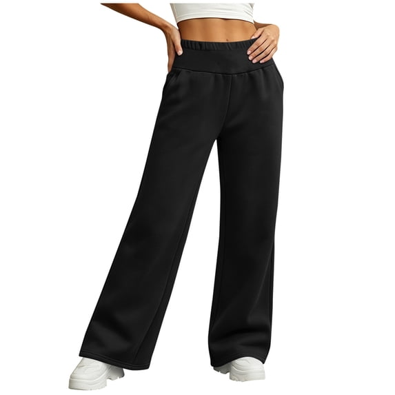 Women's Wide Waistband Pull-On Sweatpants, Ghalytn Wide Leg High Waist Casual Lounge Pants with Side Pockets, Soft Comfort Bottoms
