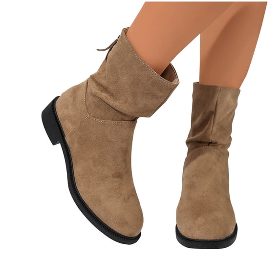 Women's Wide Width Ankle Boots Low Heel Back Zipper Slouchy Boots Comfortable Round Toe Suede Boots Fall Winter Daily Short Booties