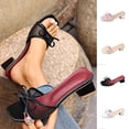 thumbnail image 1 of Women's Wide Width Block Heel Sandals, Breathable Mesh Open Toe Mules with Bow Detail, Comfortable Chunky Heel Dress Shoes for Party, Work, Daily Wear - Black/Pink/White, 1 of 7