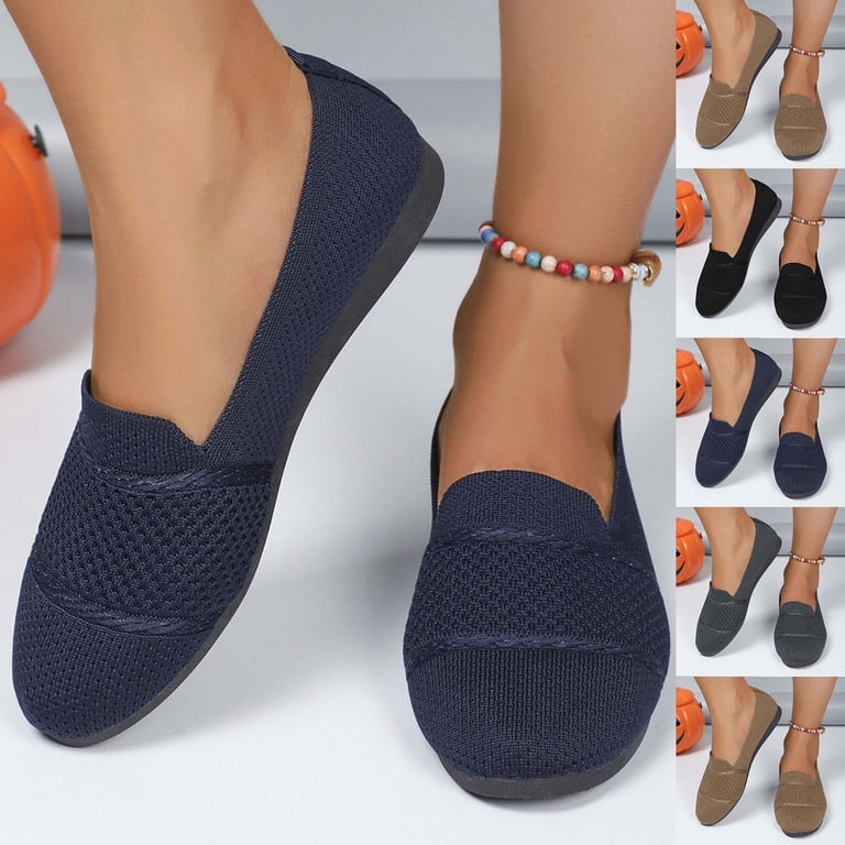 RUIYANQI Women's Wide Width Breathable Knit Loafers, Round Toe Slip-On Soft Sole Casual Dress Shoes for Summer, Multi-Color, Size: 37