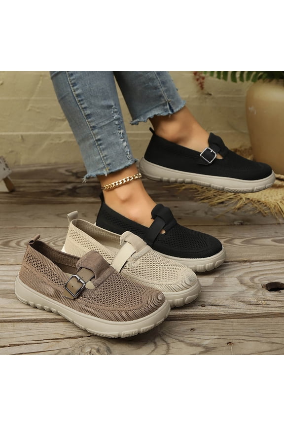 Women's Wide Width Breathable Knit Slip-On Shoes, Lightweight Soft Sole Casual Sneakers for All Seasons, Multi-Color