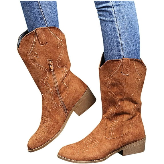 Women's Wide Width & Calf Boots: Side Zipper Chunky Low Heel for Winter Shoes