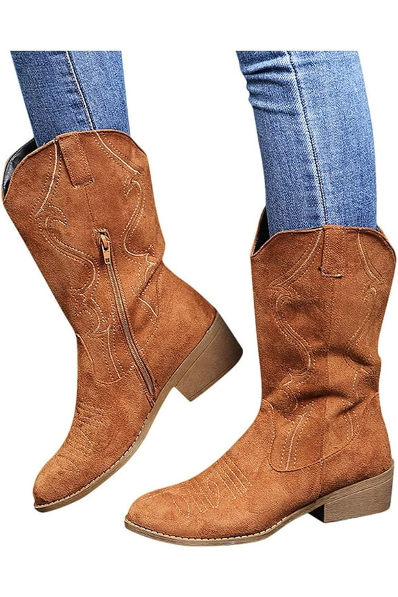 Women's Wide Width & Calf Boots: Side Zipper Chunky Low Heel for Winter Shoes