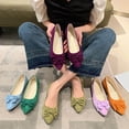 thumbnail image 1 of Women's Wide Width Candy Color Bow Flats, Faux Suede Pointed Toe Casual Dress Shoes for Spring & Fall, Multi-Color, 1 of 8
