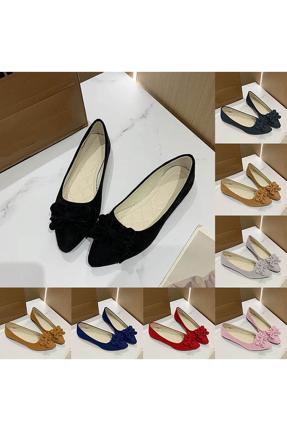 Women's Wide Width Candy Color Bow Pointed Toe Flats, Faux Suede Slip-On Casual Dress Shoes for Spring & Fall, Multi-Color