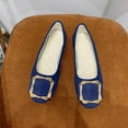 thumbnail image 1 of Women's Wide Width Candy Color Square Buckle Flats, Faux Suede Pointed Toe Slip-On Casual Dress Shoes for Spring & Fall, Multi-Color, 1 of 5