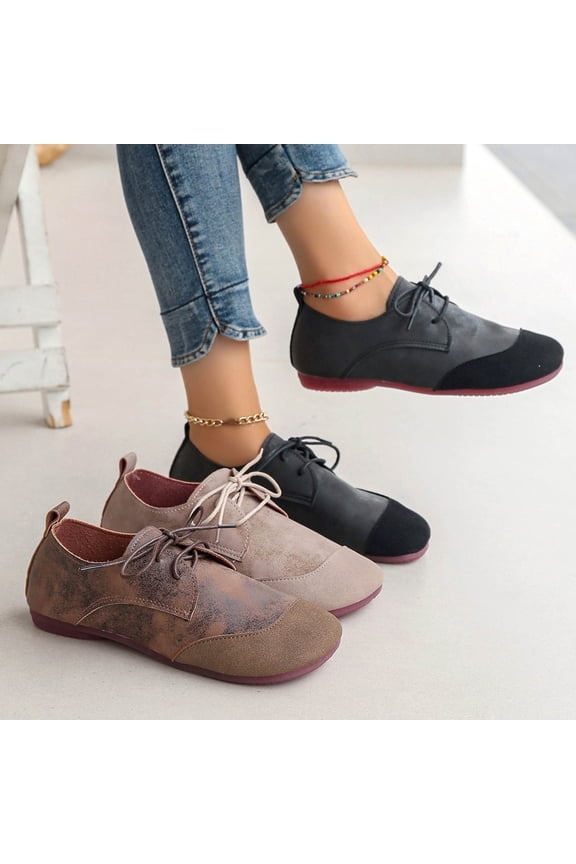 Women's Wide Width Casual Loafers, Breathable Suede Lace-Up Round Toe Shoes, Comfortable Soft Sole Walking Shoes for Daily Wear, Work, Shopping - Black/Brown/Beige