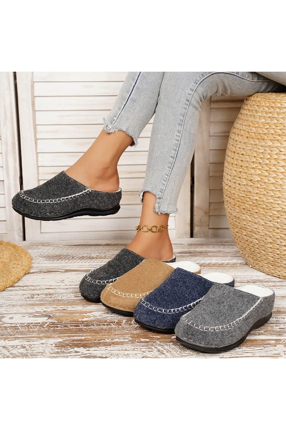 Women's Wide Width Closed Toe Mule Slippers, Soft Fabric Slip-On Wedge Platform Shoes, Comfortable Casual Indoor & Outdoor Wear, Multi-Color