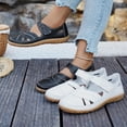 thumbnail image 1 of Women's Wide Width Cutout Leather Sandals, Comfortable Closed Toe Adjustable Strap Wedge Shoes for Spring & Summer, Black/White, 1 of 10