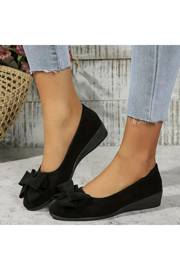 Women's Wide Width Flat Shoes - Ladies Pointed Toe Suede Slip On Office Ballet Flats Black 7.5
