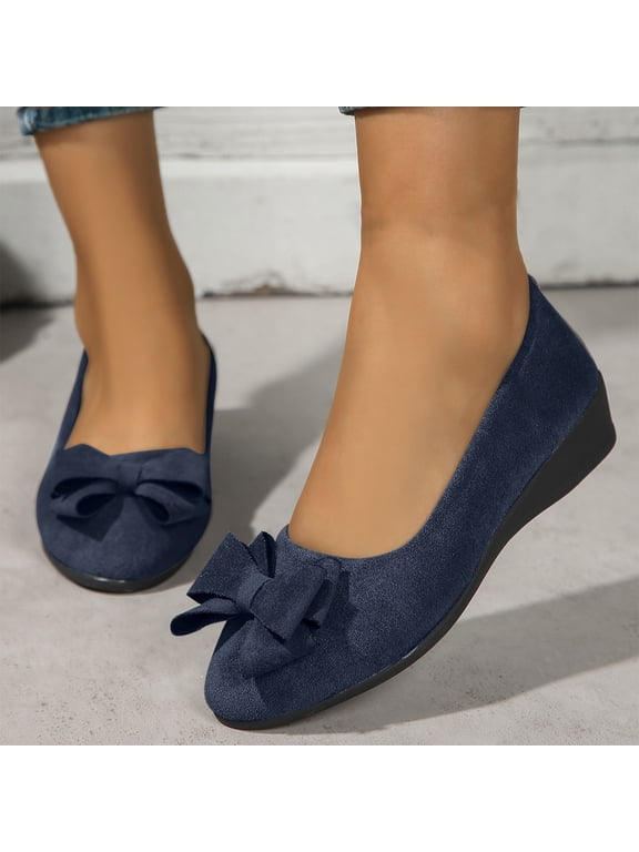 Women's Wide Width Flat Shoes - Ladies Pointed Toe Suede Slip On Office Ballet Flats Blue 9