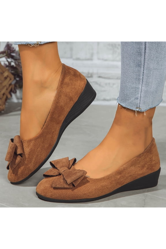 Women's Wide Width Flat Shoes - Ladies Pointed Toe Suede Slip On Office Ballet Flats Brown 7.5