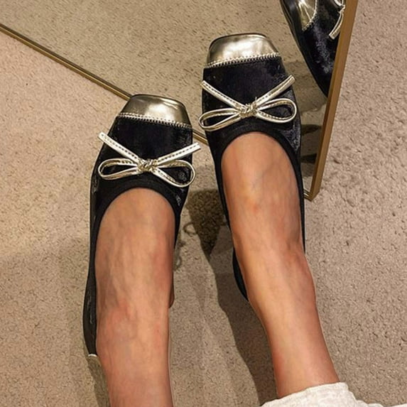 Women's Wide Width Flats Shoes,Dressy Round Toe Cute Comfortable Plus Size Suede Ballet Shoes Black 8.5