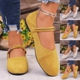 thumbnail image 1 of Women's Wide Width French Retro Mary Jane Flats, Faux Suede Round Toe Adjustable Strap Casual Dress Shoes for Spring, Yellow/White, 1 of 10
