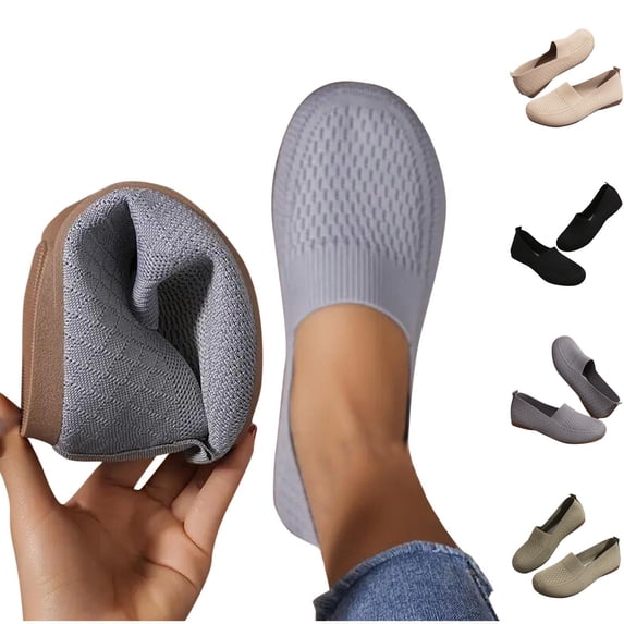 Women's Wide Width Knit Slip-On Flats, Round Toe Breathable Lightweight Casual Dress Shoes for Spring & Summer, Multi-Color