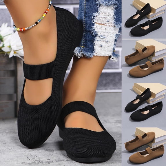 Women's Wide Width Knit Slip-On Flats, Round Toe Breathable Lightweight Casual Dress Shoes for Spring & Summer, Multi-Color