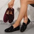 thumbnail image 1 of Women's Wide Width Loafers, Sparkly Rhinestone Velvet Slip-On Flats, Comfortable Soft Sole Walking Shoes for Daily Wear, Party, Work - Black/Wine Red, 1 of 10