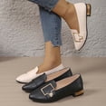 thumbnail image 1 of Women's Wide Width Low Heel Loafers, Pointed Toe Slip-On Flats with Pearl Buckle, Comfortable Soft Sole Walking Shoes for Daily Wear, Work, Shopping - Black/Beige, 1 of 10