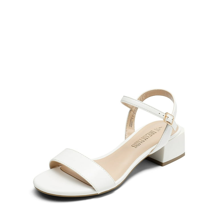 BURUDANI Women s Wide Width Low Heels Classic Open Toe Block Chunky Heel Sandals Wedding Dress Pumps Shoes WHITE PU Size 11