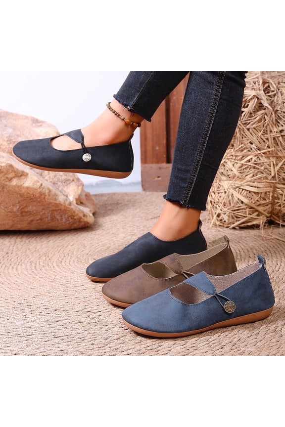 Women's Wide Width Mary Jane Flats, Faux Suede Soft Sole Slip-On Casual Dress Shoes for All Seasons, Multi-Color