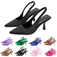 thumbnail image 1 of Women's Wide Width Satin Slingback Heels, Pointed Toe Stiletto Pumps with Adjustable Strap, Fairy Style Dress Shoes for Party & Office, Multi-Color, 1 of 6