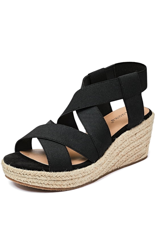 Women's Wide Width Wedge Sandals, Platform Ankle Strap Open Toe Espadrille Wedge Pump Heel Women's Sandals Concise Casual Summer Shoes.