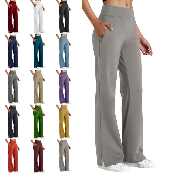 Women's Wide-leg Pants Athletic Running Petite/Regular/Tall Sweatpants with Pockets Tapered Casual Workout Pants Dark Gray L