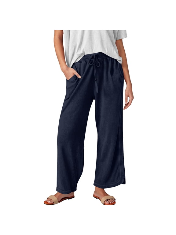 Women's Wide-leg Pants Athletic Running Petite/Regular/Tall Sweatpants with Pockets Tapered Casual Workout Pants Navy XL