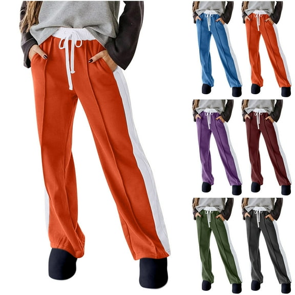 Women's Wide-leg Pants Athletic Running Petite/Regular/Tall Sweatpants with Pockets Tapered Casual Workout Pants Orange L