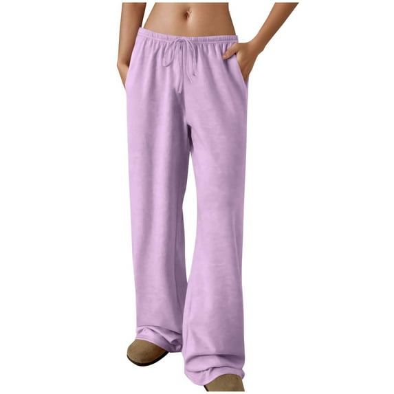 Women's Wide-leg Pants Pockets Drawstring Running Plus Size Sweatpants for Women Workout Jogging for Golf, Athletic,Travel, Work Purple XL