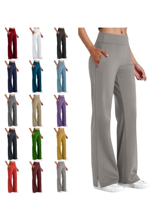 Women's Wide-leg Pants Pockets Sport Casual Solid Color Fashion Elastic Waist Button Pockect Yoga Pants Athletic Pants for Workout, Jogging, Running Dark Gray XL