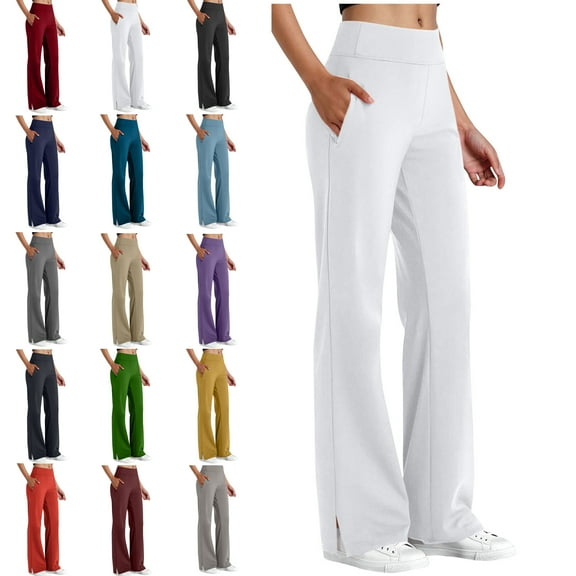 Women's Wide-leg Pants Pockets Sport Casual Solid Color Fashion Elastic Waist Button Pockect Yoga Pants Athletic Pants for Workout, Jogging, Running White XXL