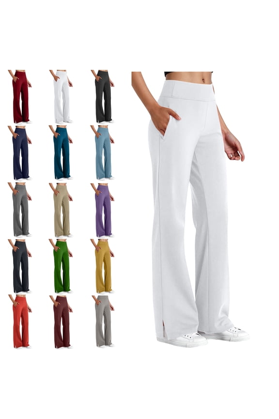 Women's Wide-leg Pants Pockets Sport Casual Solid Color Fashion Elastic Waist Button Pockect Yoga Pants Athletic Pants for Workout, Jogging, Running White XXL