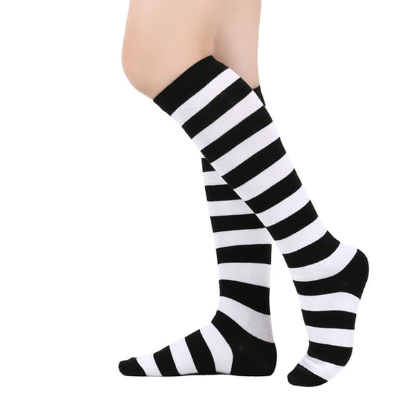 Women's Wide-stripe Calf Socks, Mid-calf And Knee-high Socks, Bold Striped Casual Socks, Black