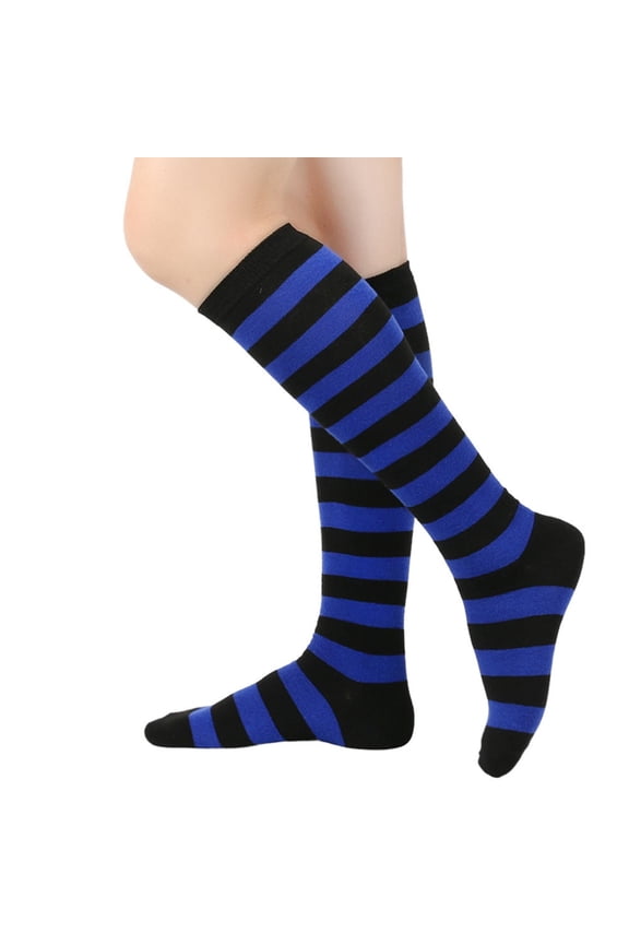 Women's Wide-stripe Calf Socks, Mid-calf And Knee-high Socks, Bold Striped Casual Socks, Dark Blue