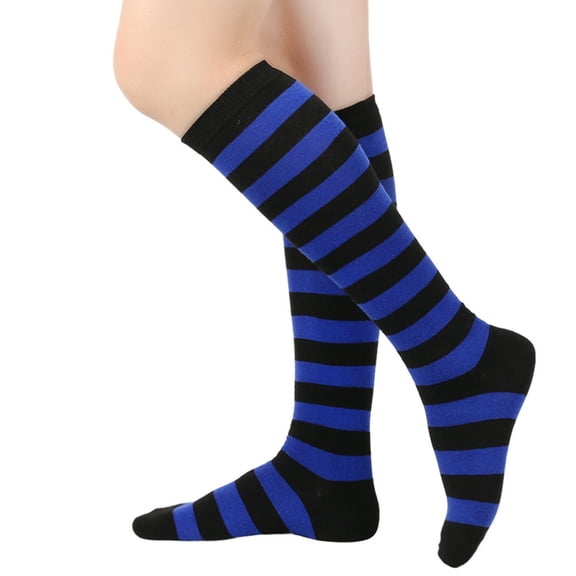 Women's Wide-stripe Calf Socks, Mid-calf And Knee-high Socks, Bold Striped Casual Socks, Dark Blue